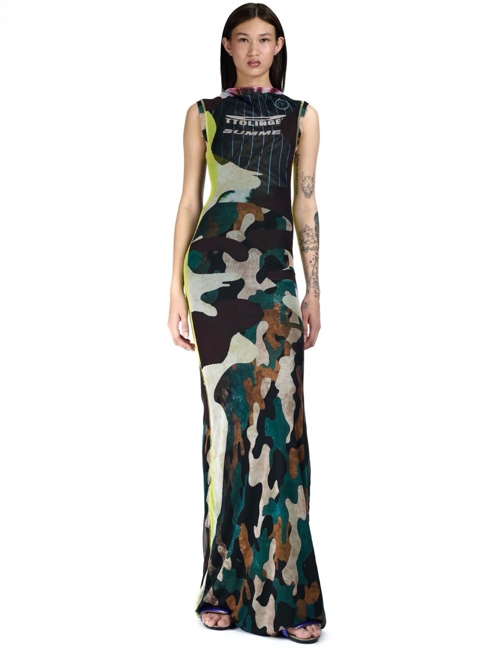 OTTOLINGER CAMO MESH MAXI DRESS
